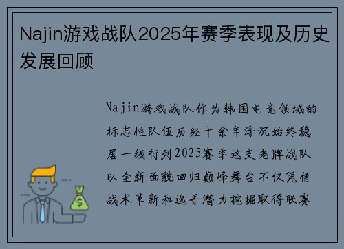 Najin游戏战队2025年赛季表现及历史发展回顾